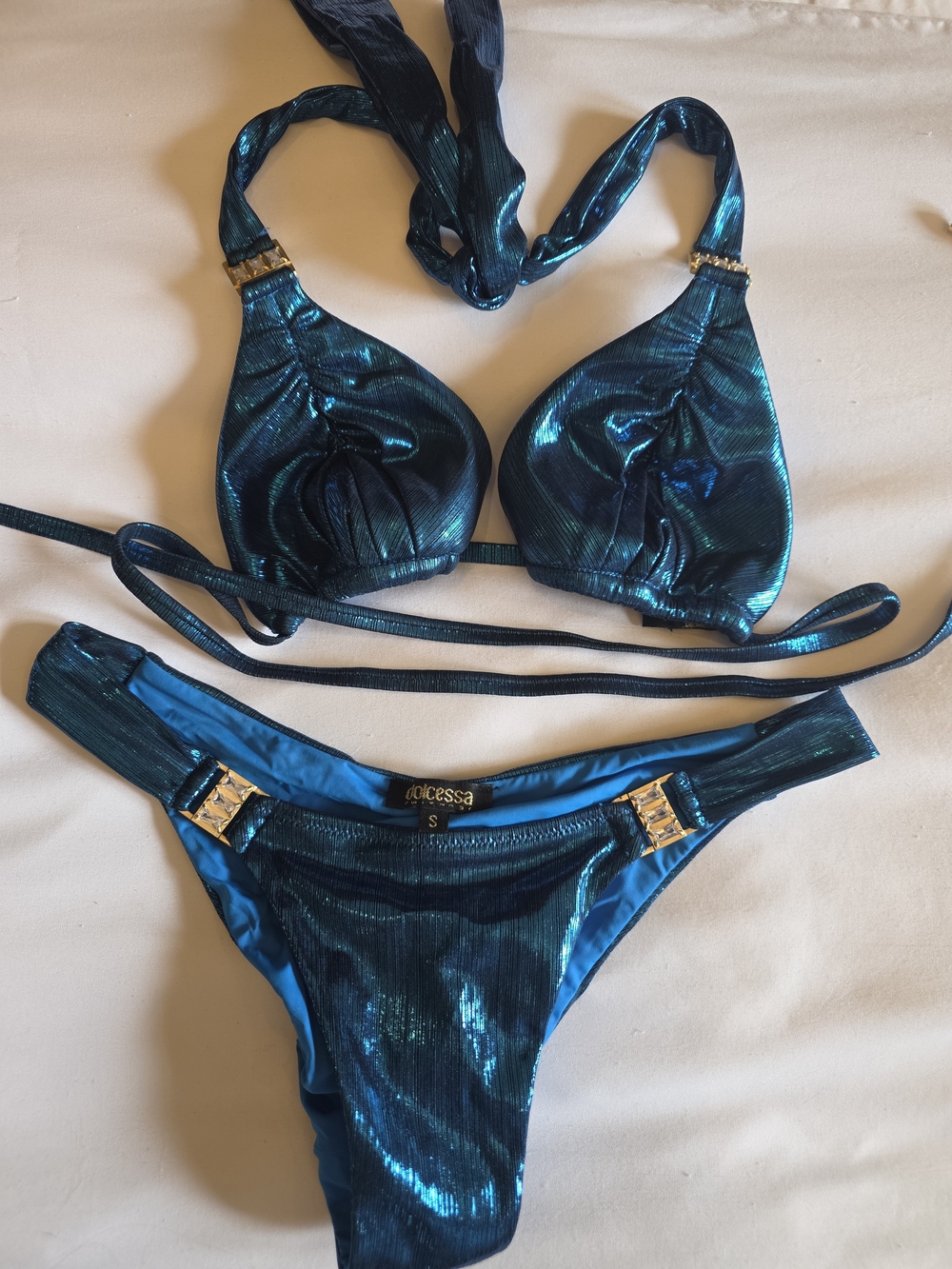 Dolcessa Teal Metallic Triangle Bikini Set - Teal